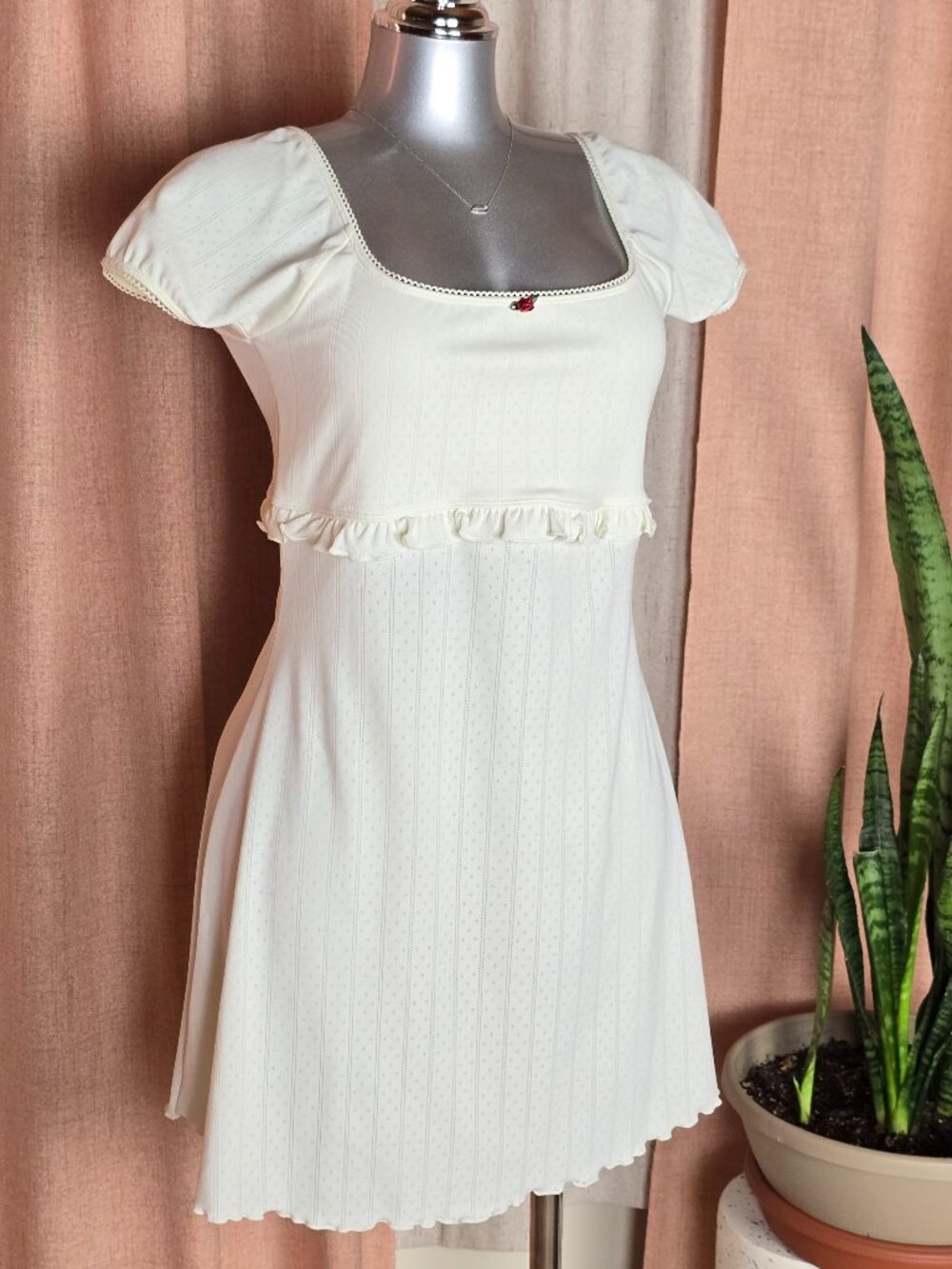 Frankies Bikinis x Sydney Sweeney Rue Pointelle Baby Doll Dress Vanilla sz M